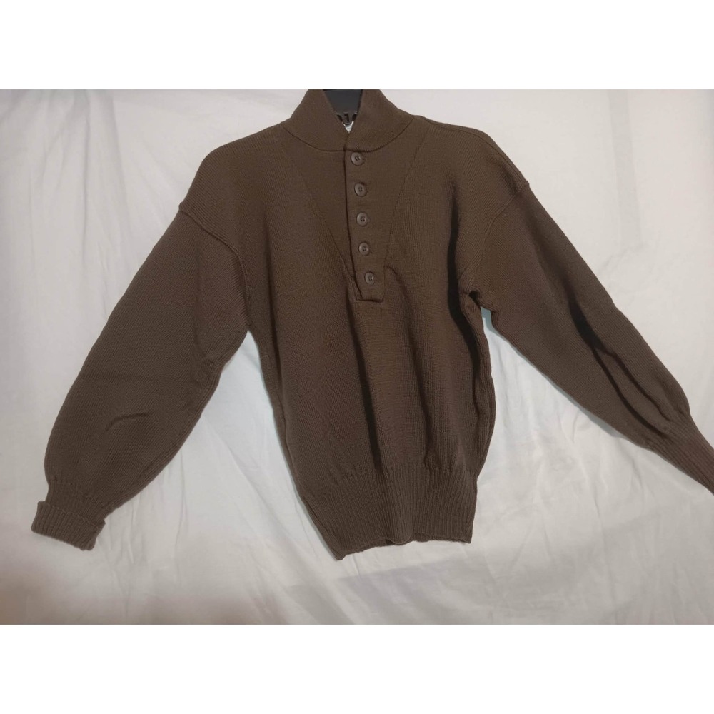 US Military Sweater 5-Button Henley Mens Medium Olive Drab 100% Wool Vintage